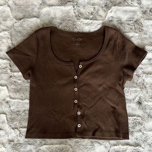 Brandy Melville Button up Baby Tee // Brown // OS